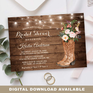 Rustikales Stiefel Brautparty florale String Light Einladung