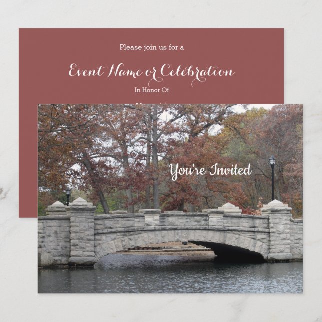 Rustikales Stone Bridge Foto Einladung (Vorne/Hinten)