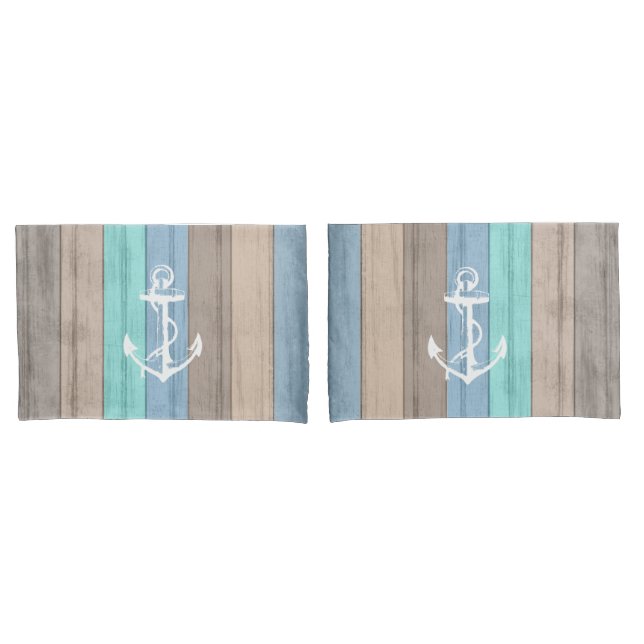 Rustikales Strandholz, Wasserpfeifen und Anker Kissenbezug (Vorderseite-Set)
