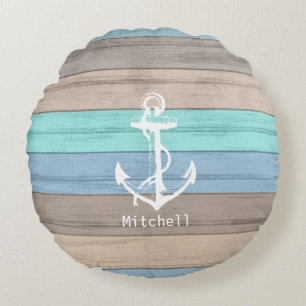 Rustikales Strandholz, Wasserpfeifen und Anker Rundes Kissen