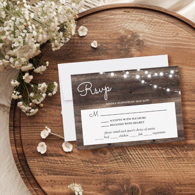 Rustikales Streichholz mit kulinarischer Auswahl RSVP Karte (Von Creator hochgeladen)