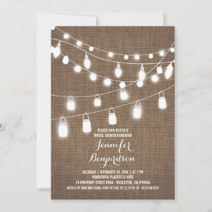 Rustikales String Lights Burlap-Brautparty Einladung