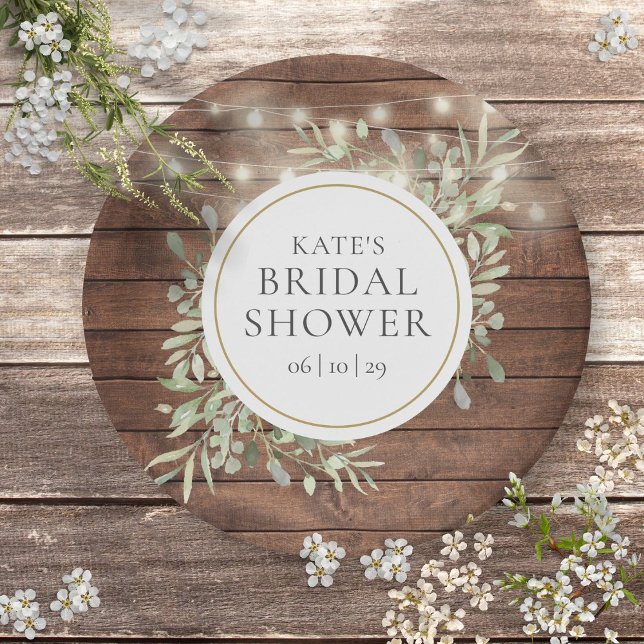 Rustikales String Lights Greenery Brautparty Pappteller (Rustic String Lights Greenery Bridal Shower Paper Plates)