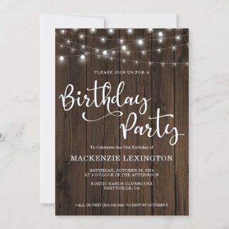 Rustikales String Lights Holz 21. Geburtstag Party Einladung