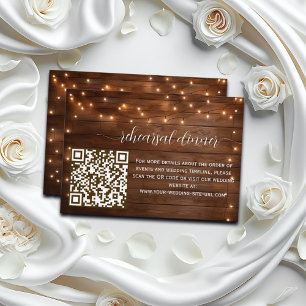 Rustikales String Lights QR Code Probe Dinner Begleitkarte