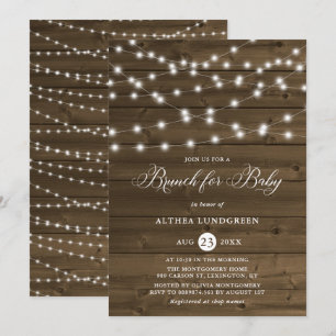 Rustikales String Lights Wood Baby Dusche Brunch Einladung