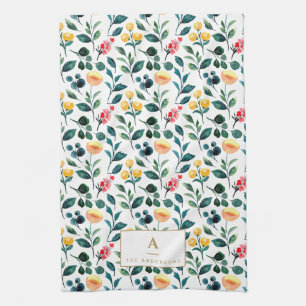 Rustikales, stylisches Gelbfarben-Blume Monogramm Geschirrtuch