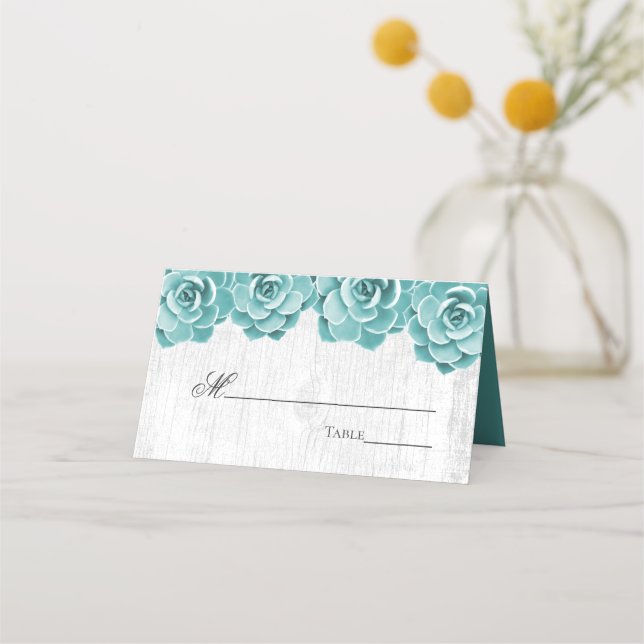 Rustikales, sukkulentes, florales Elegant Hochzeit Platzkarte (Vorderseite)