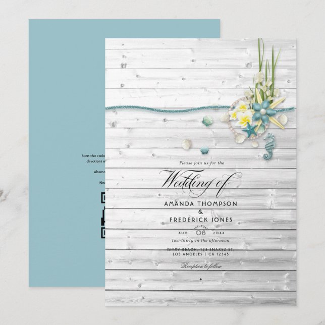 Rustikales Summer Beach QR Code UAWG Wedding Einladung (Vorne/Hinten)