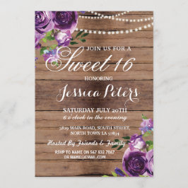 Rustikales Sweet 16 Party Blumenholz Lila einladen Einladung