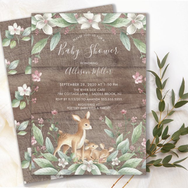 Rustikales Sweet Woodland Deer Twins Baby Dusche Einladung (Von Creator hochgeladen)