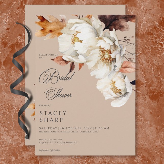 Rustikales Tan & Cream Fall Floral & Blätter Dusch Einladung (Rustic Tan & Cream Fall Floral & Leaves Shower Invitation)