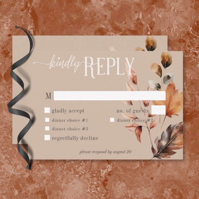 Rustikales Tan Creme & Brown Fall Floral Dinner RSVP Karte (Rustic Tan Cream & Brown Fall Floral Dinner RSVP Card)