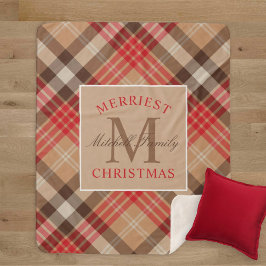 Rustikales Tan Red Tartan Kariertes Weihnachtsmono Sherpadecke