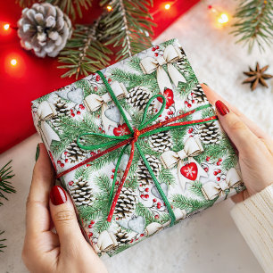 Rustikales TannenZapfen- und Zweige-Weihnachtsmust Geschenkpapier