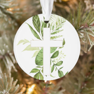 Rustikales Taufe-Grün kreuzen Bevorzugung Ornament