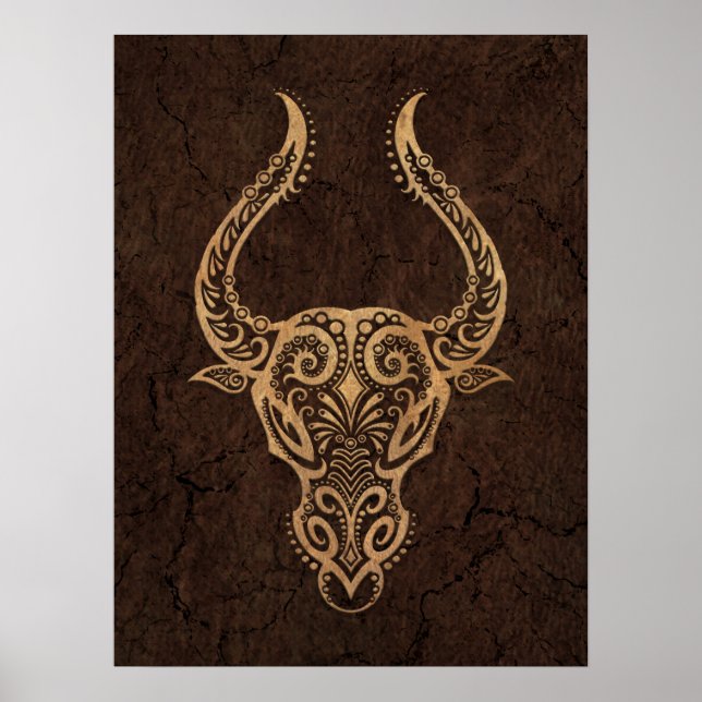 Rustikales Taurus Zodiac Zeichen auf Stone Effekt Poster (Vorne)