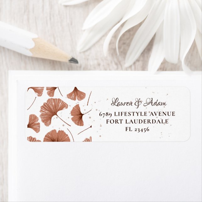 Rustikales Terracotta-Foliage-Hochzeitlabel (Insitu)