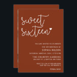 Rustikales Terracotta Script Sweet 16 Birthday Fot Einladung<br><div class="desc">Rustikale Terracotta Einfache Minimalistische Schrift Sweet 16 Geburtstag Foto Einladung</div>