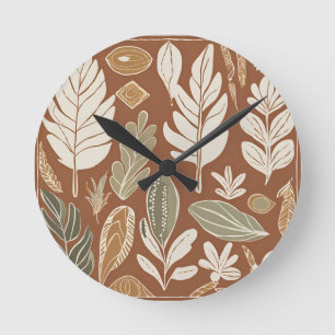 Rustikales Terrakotta-Wildblumen-Boho-Eklektisches Runde Wanduhr