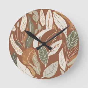 Rustikales Terrakotta-Wildblumen-Boho-Eklektisches Runde Wanduhr