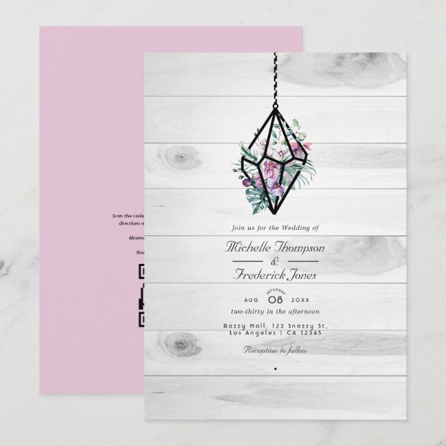Rustikales Terrarium QR Code Garden Wedding Einladung (Vorne/Hinten)