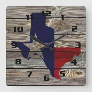 Rustikales Texas auf authentisch aussehendem Holz Quadratische Wanduhr
