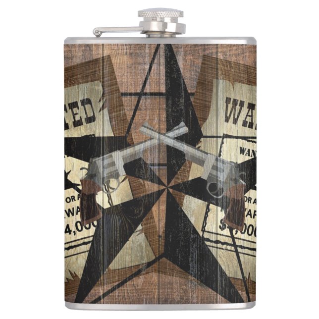Rustikales Texas Star Western Duale Pistolen Gewol Flachmann (Vorderseite)