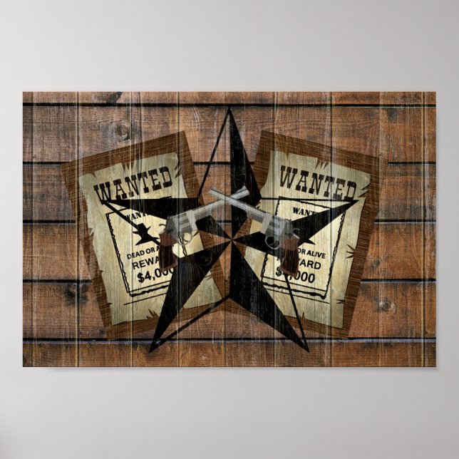 Rustikales Texas Star Western Duale Pistolen Gewol Poster (Vorne)