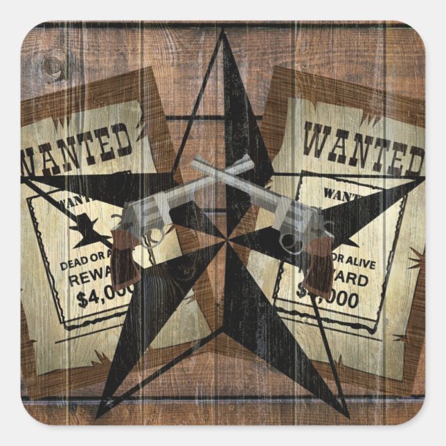 Rustikales Texas Star Western Duale Pistolen Gewol Quadratischer Aufkleber (Vorderseite)