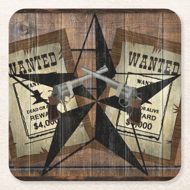 Rustikales Texas Star Western Duale Pistolen Gewol Rechteckiger Pappuntersetzer (Vorderseite)