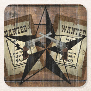 Rustikales Texas Star Western Duale Pistolen Gewol Rechteckiger Pappuntersetzer