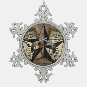 Rustikales Texas Star Western Duale Pistolen Gewol Schneeflocken Zinn-Ornament