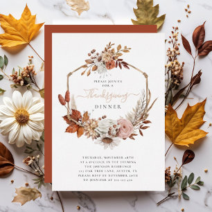 Rustikales Thanksgiving-Dinner mit Herbstlaub Folieneinladung
