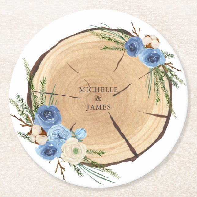 Rustikales Thema Hochzeit in Woodland Runder Pappuntersetzer (Vorderseite)