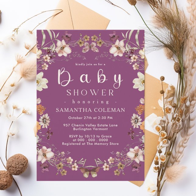 Rustikales Thema Wildblume Berry Lila Baby Showroo Einladung (Von Creator hochgeladen)