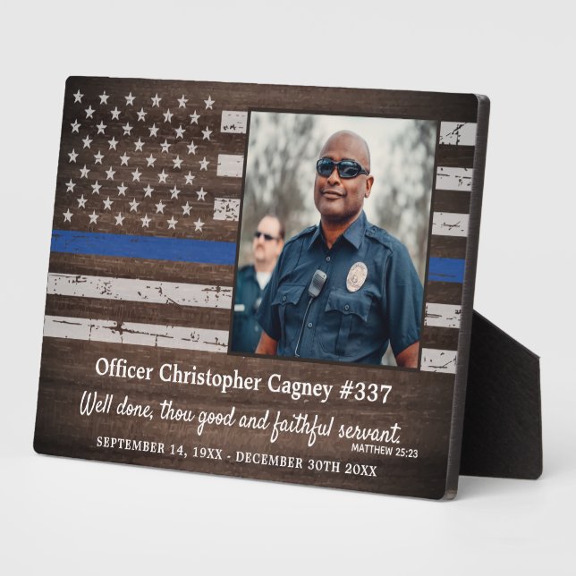 Rustikales Thin Blue Line-Foto Fotoplatte (Seite)