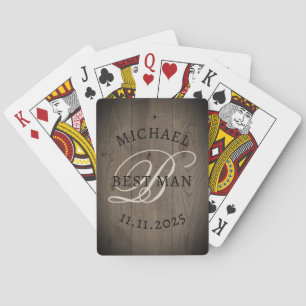 Rustikales Trauzeuge-Monogramm Spielkarten