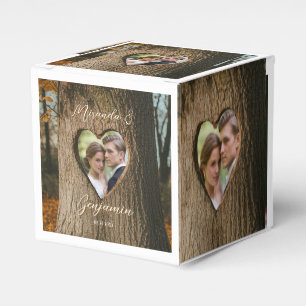 Rustikales Tree Bark Heart Foto Wedding Geschenkschachtel