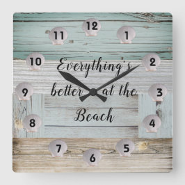 Rustikales Treibholz und Muscheln besser am Strand Quadratische Wanduhr