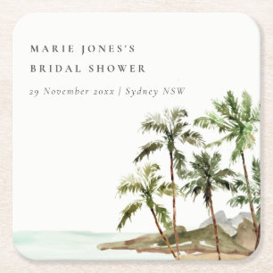 Rustikales Tropical Palm Tree Beach Sand Brautpart Rechteckiger Pappuntersetzer