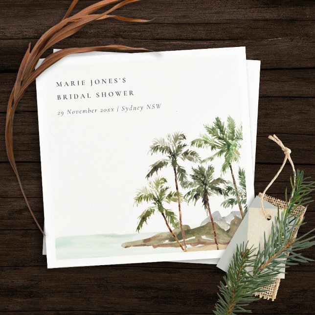 Rustikales Tropical Palm Tree Beach Sand Brautpart Serviette (Von Creator hochgeladen)