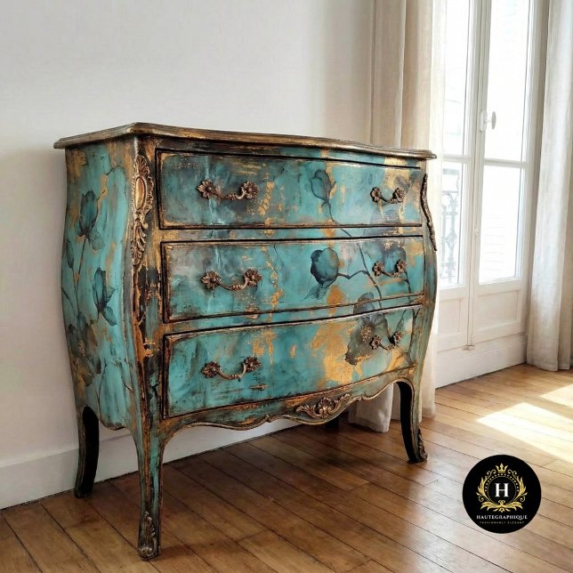 Rustikales Türkis und Gold Floral Seidenpapier (Von Creator hochgeladen)