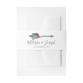 Rustikales Türkis Wood Feathers Arrow Boho Wedding Einladungsbanderole