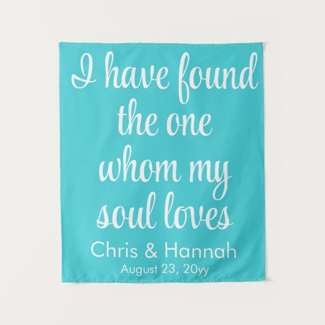 Rustikales türkisblaues Hochzeitssymbol Wandteppich (Vorderseite)