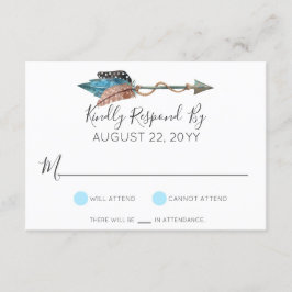 Rustikales türkisfarbenes Holzfeathers Arrow Weddi RSVP Karte