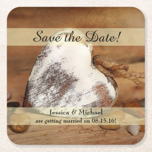 Rustikales Twine Wood Heart Save the Date Rechteckiger Pappuntersetzer