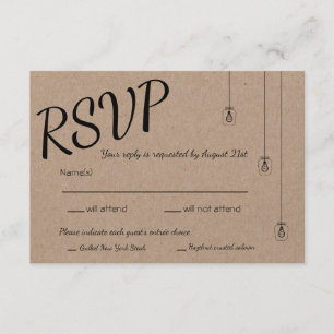 Rustikales UAWG mit Schnur-Lichtern auf Braunem RSVP Karte