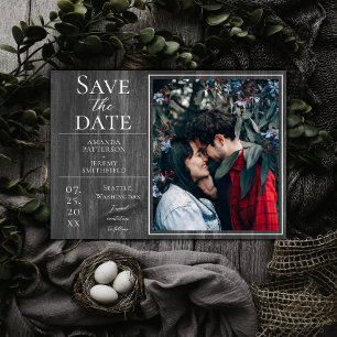 Rustikales und einfaches Foto   Graue Save the Dat Date