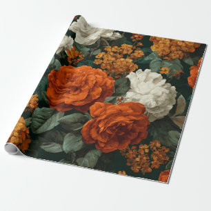 Rustikales verbranntes Orange Grün Botanisches Flo Geschenkpapier